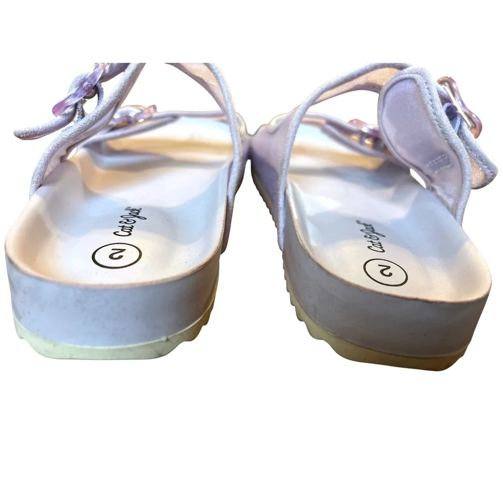 Cat & Jack Girls Lavender‎ Purple Double Buckle Slide Sandals Size 2 NEW